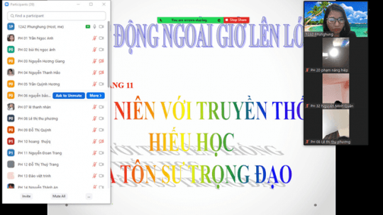 Tiết học ngoài giờ lên lớp trực tuyến với chủ đề tháng 11: “tôn sư trọng đạo”